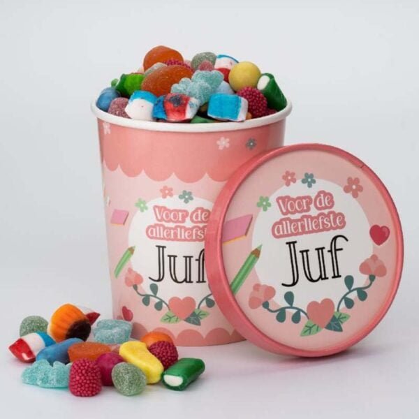 Snoeppot candy bucket juf sfeer