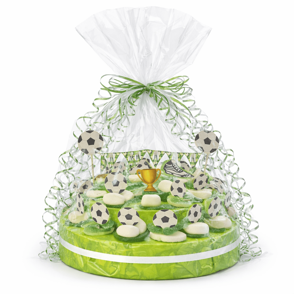 Snoeptaart voetbal groen met 30 snoeptraktaties