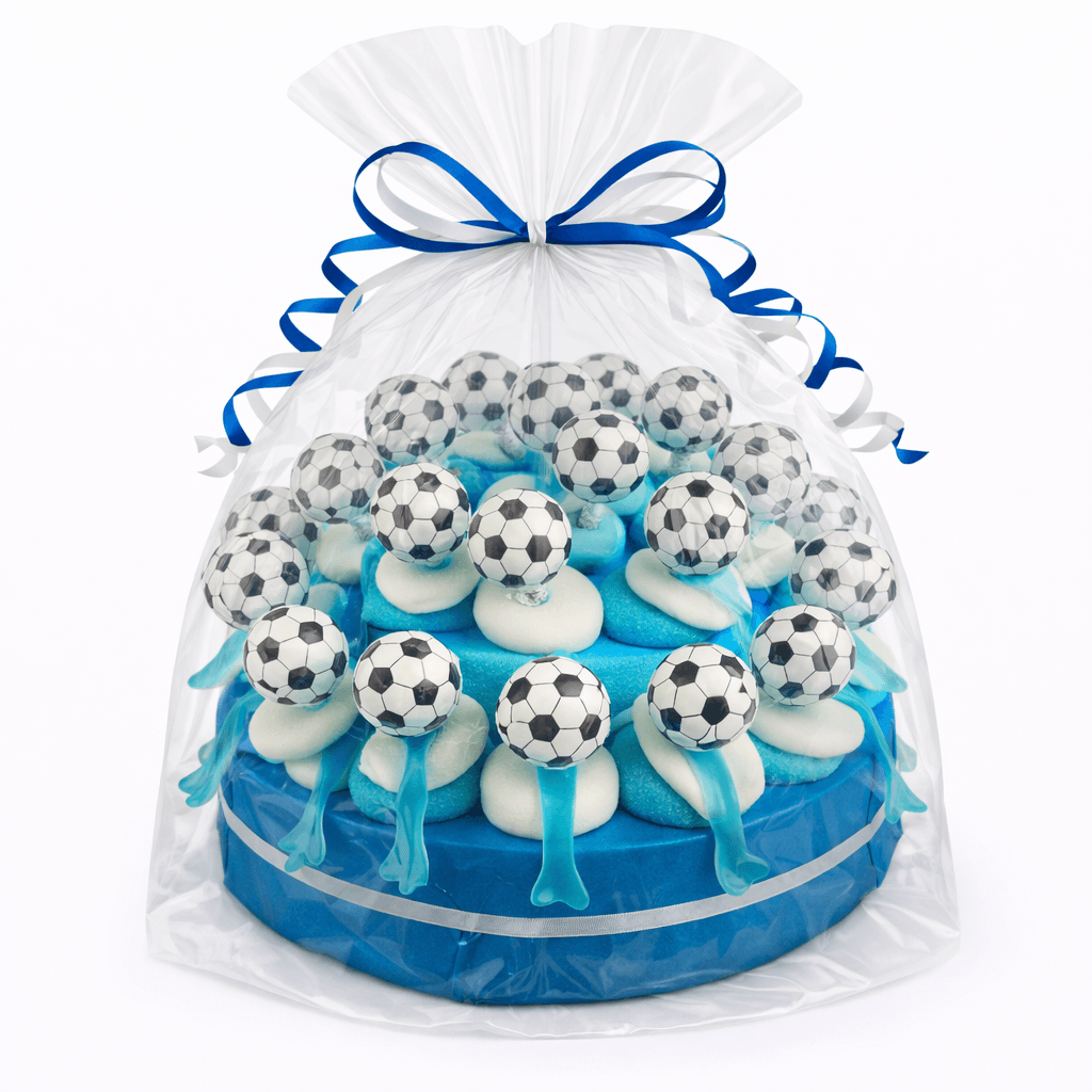 Snoeptaart voetbal met 30 snoeptraktaties