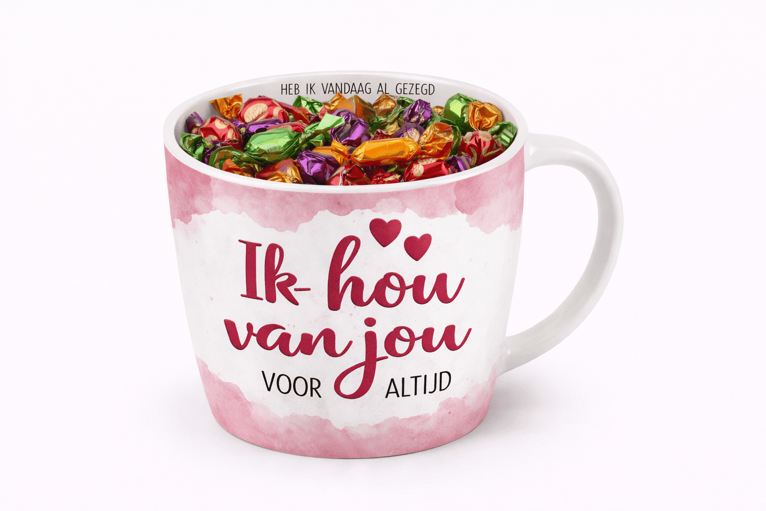 Cadeau mok ik hou van jou gevuld met toffee