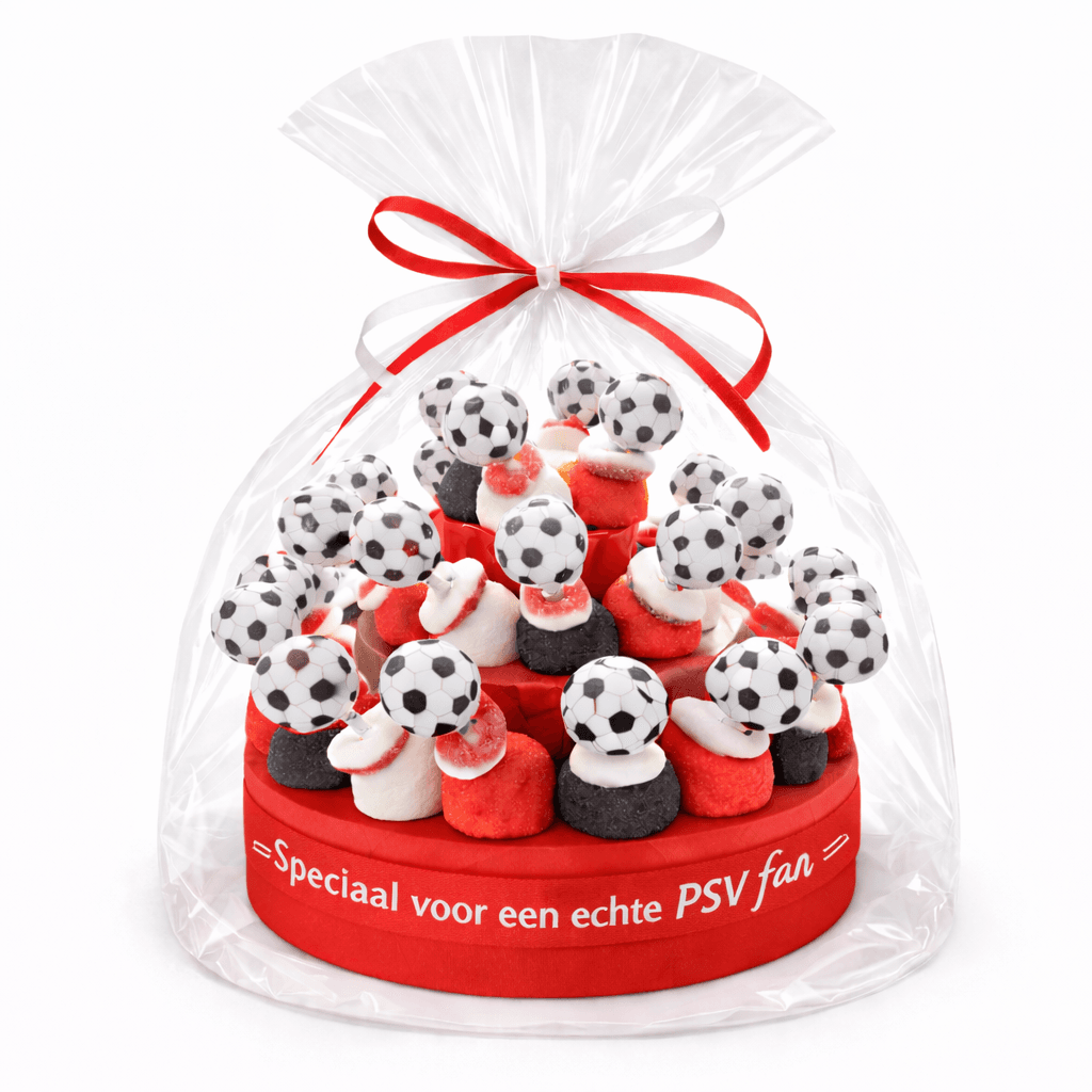 Snoeptaart Voetbal PSV met 30 snoeptraktaties