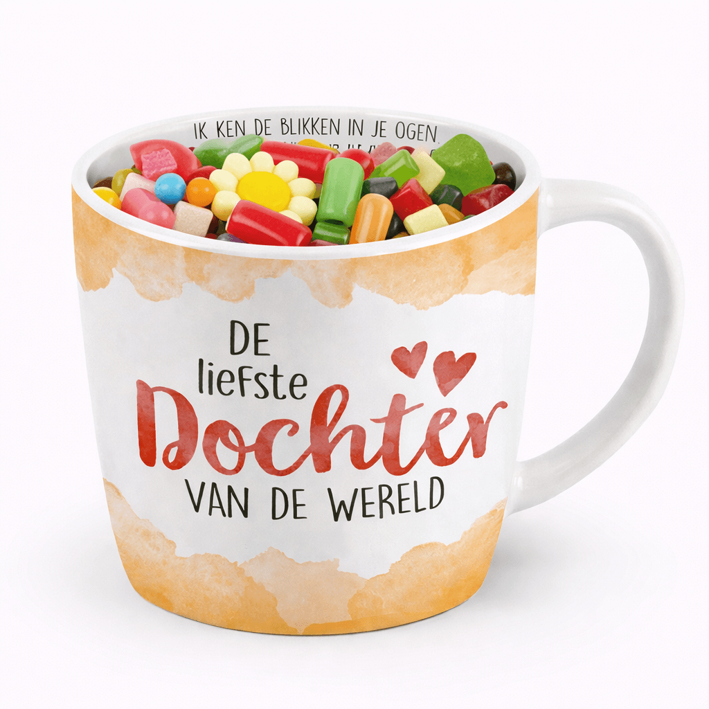 Cadeau mok dochter gevuld met snoep