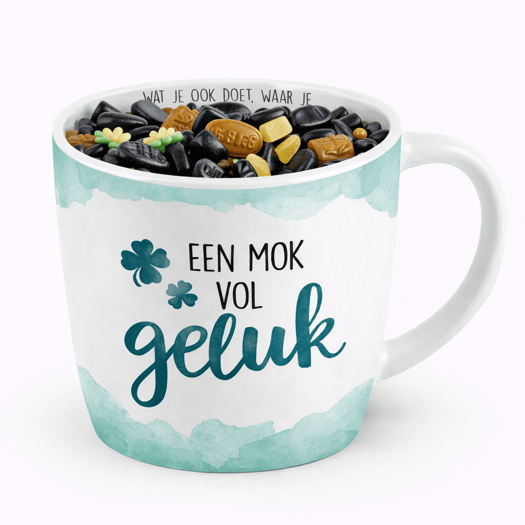 Cadeau mok geluk gevuld met drop