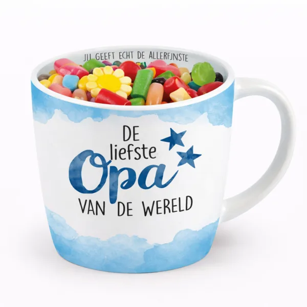 Bedrukte mok met tekst: Hoera jullie worden opa & oma, Aankondiging