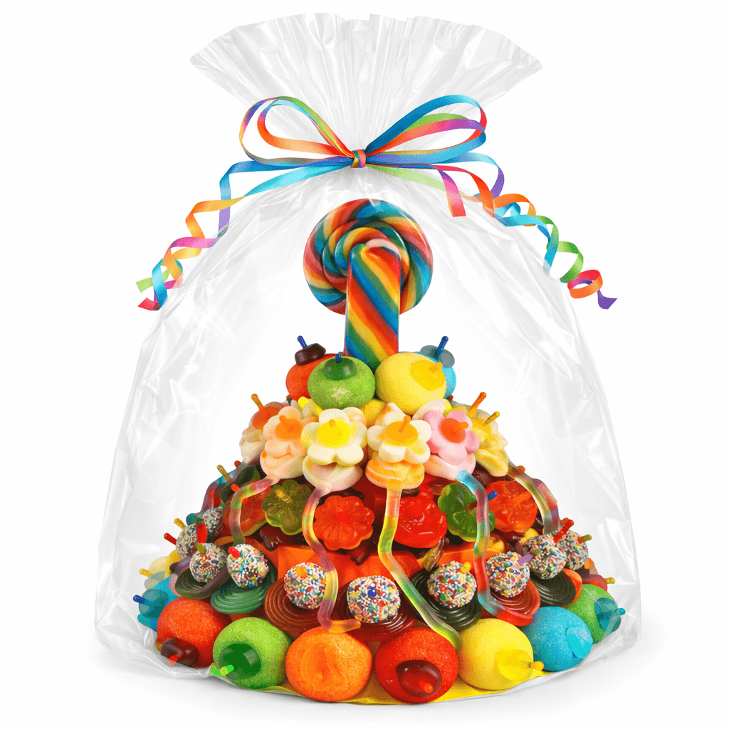 Snoeptaart met fleurige kleuren voor een communie of een kinderfeest