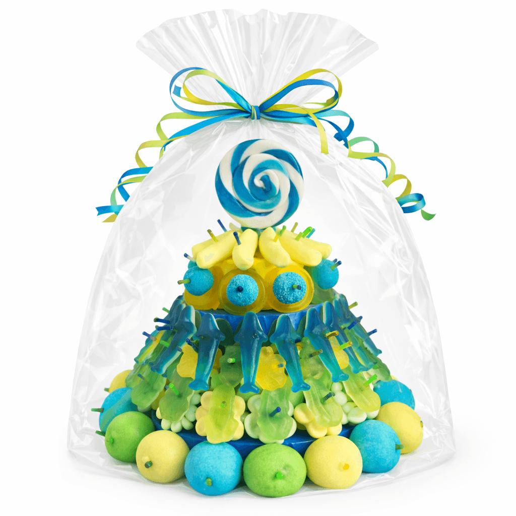 Snoeptaart met stoere kleuren voor een communie of een kinderfeest