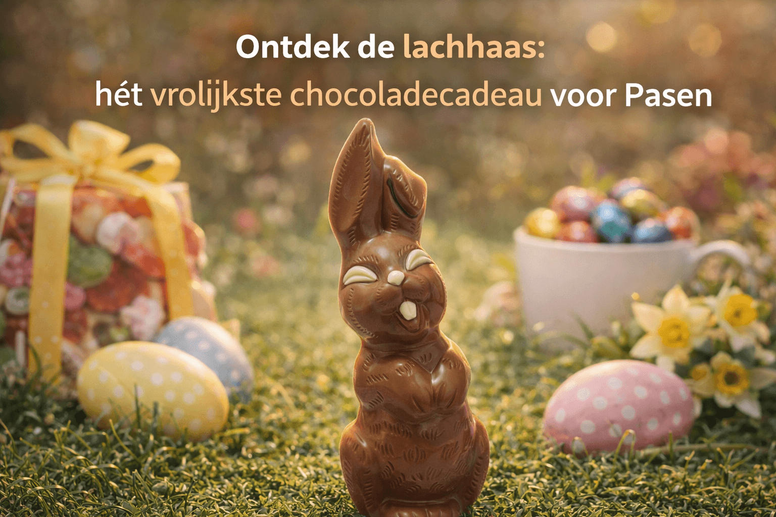 Een sfeerfoto van een lachende Paashaas
