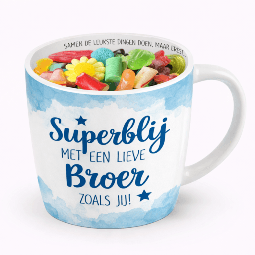 Cadeau mok broer gevuld met snoep