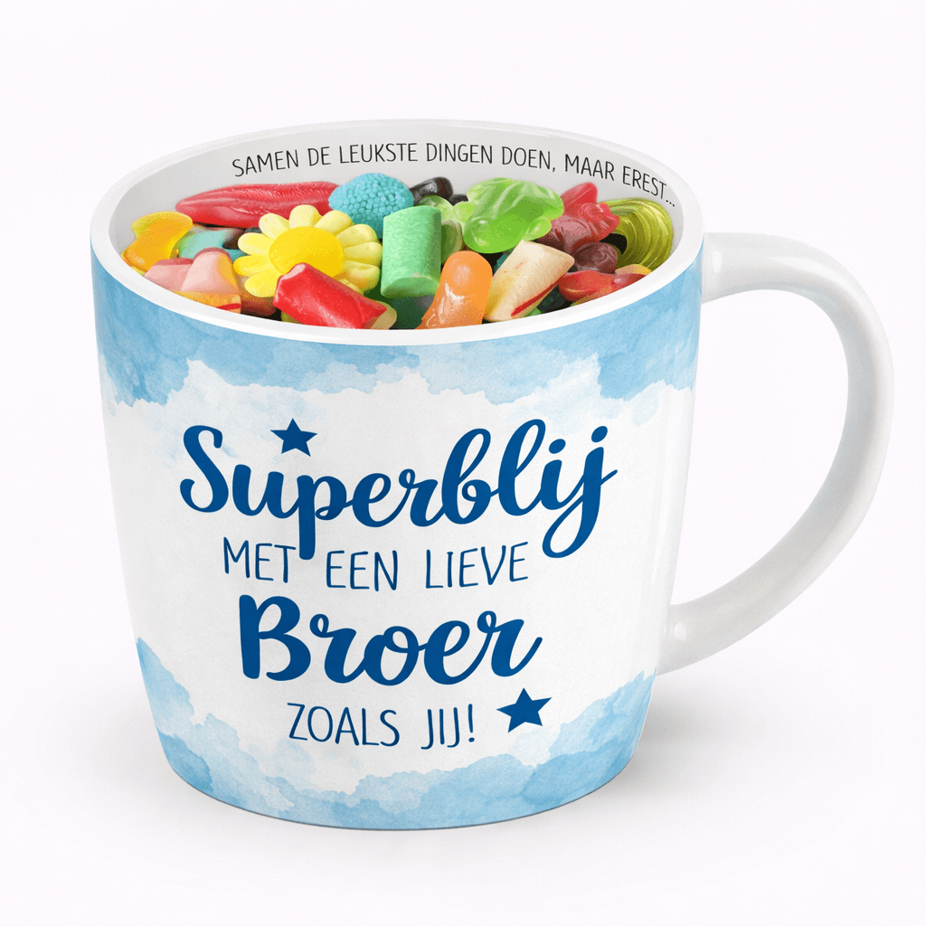 Cadeau mok broer gevuld met snoep