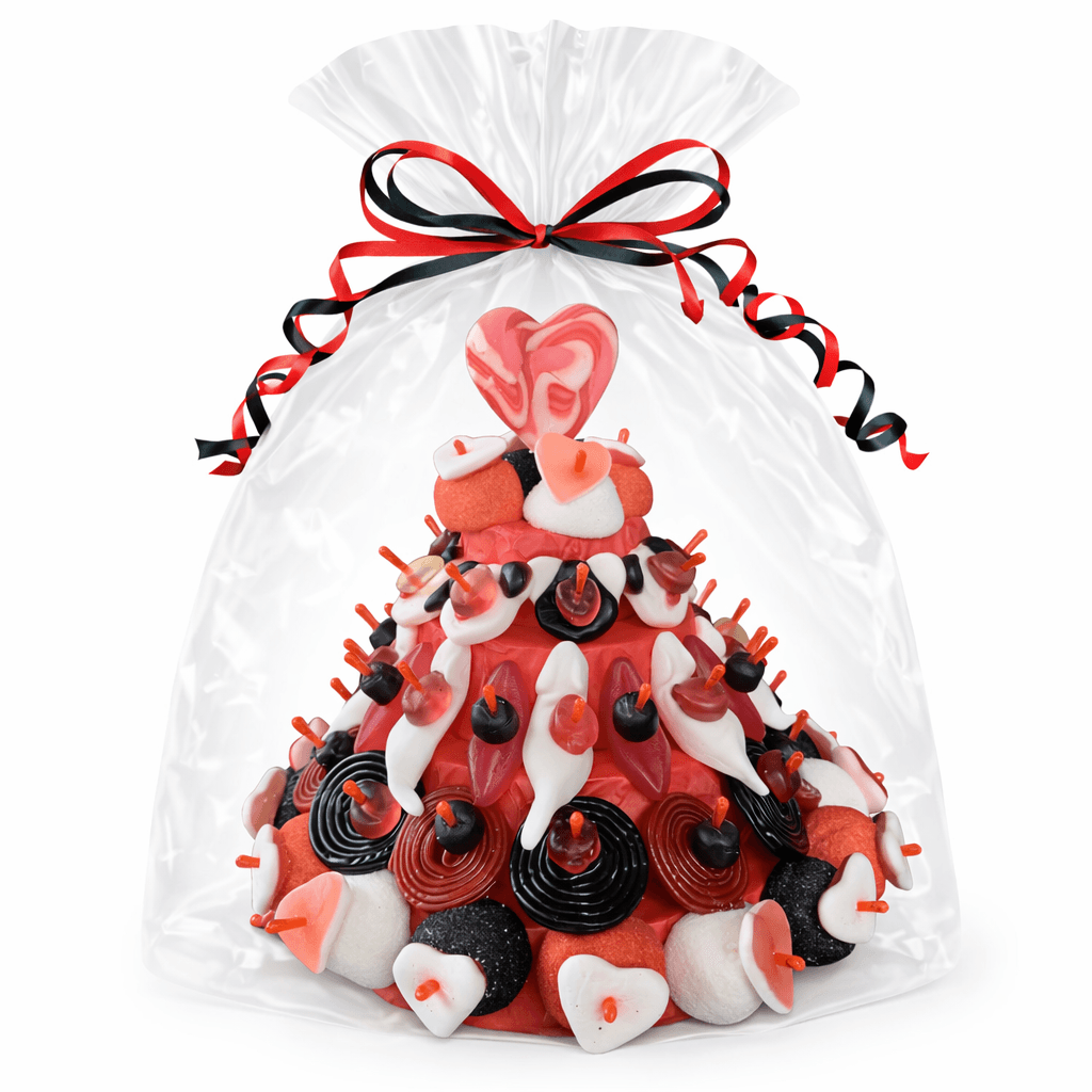 Snoeptaart met de liefdes kleuren voor je valentijn of een andere liefde