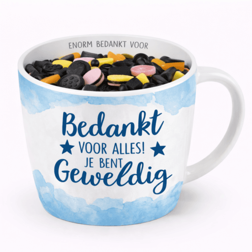 Cadeau mok bedankt gevuld met drop