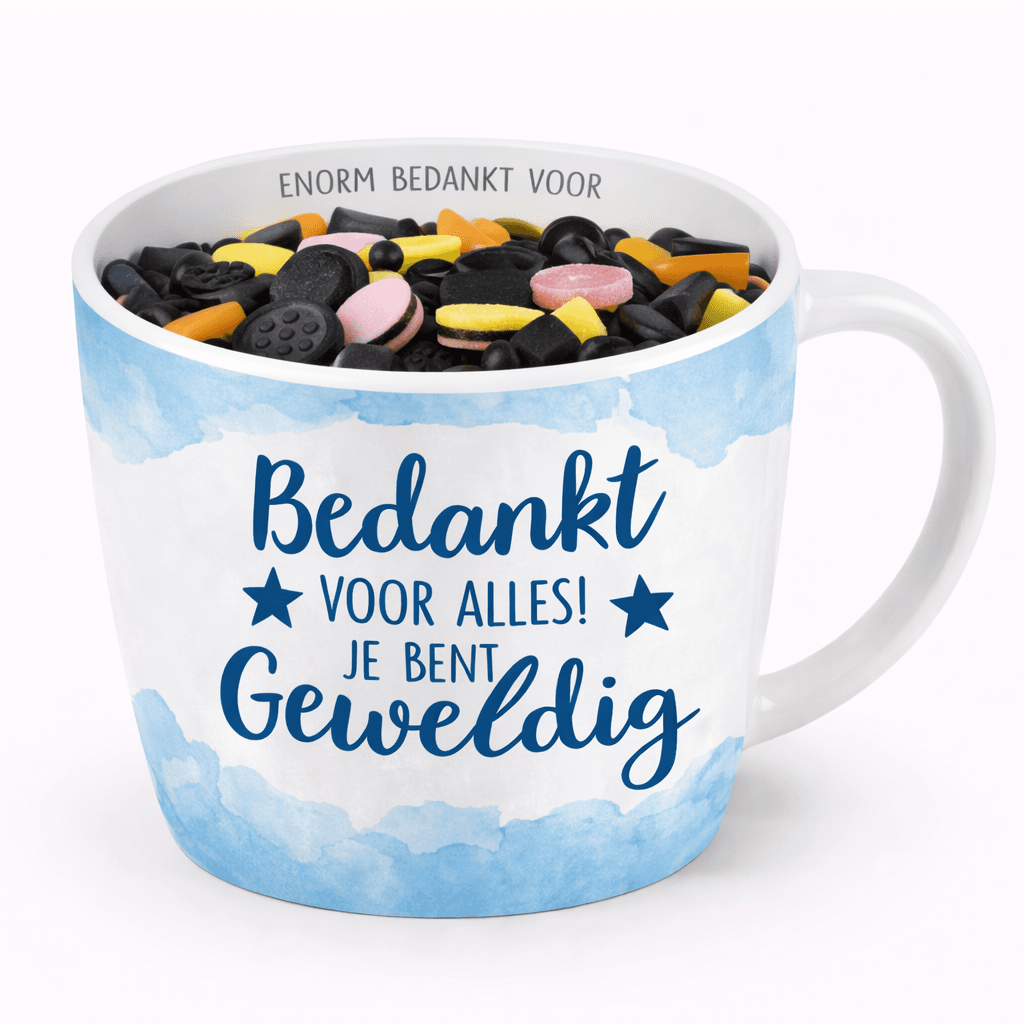 Cadeau mok bedankt gevuld met drop