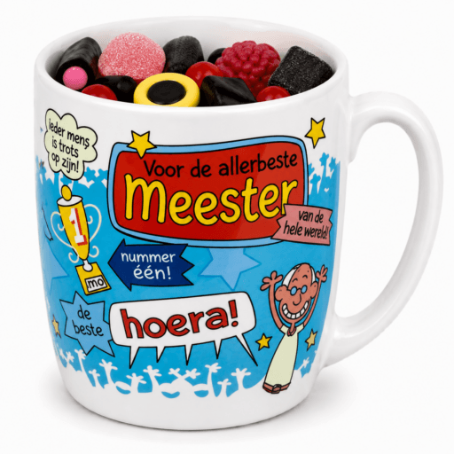 mok meester gevuld met snoepmix