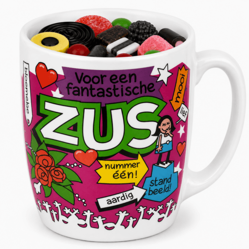 Mok zus gevuld met snoepmix