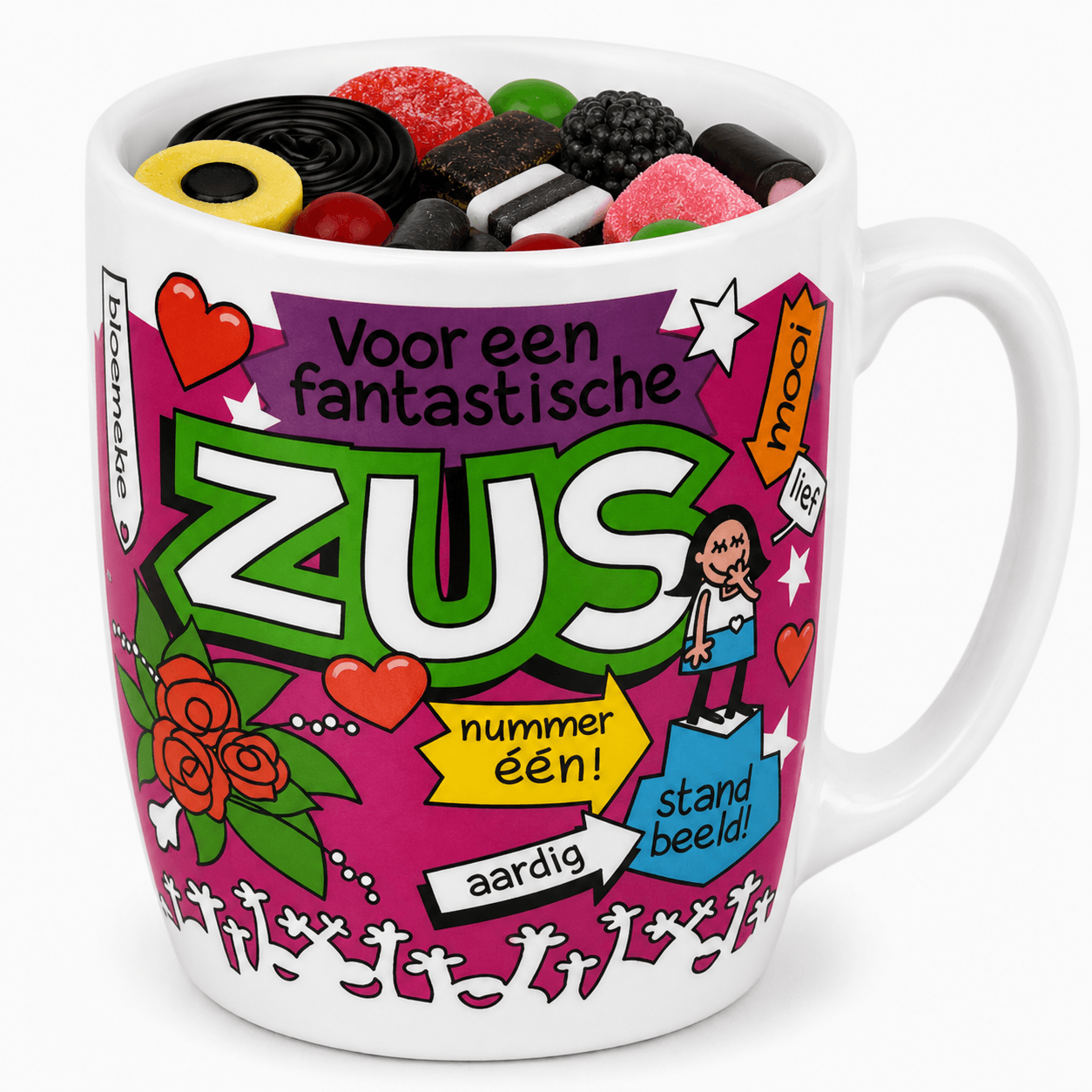 Mok zus gevuld met snoepmix
