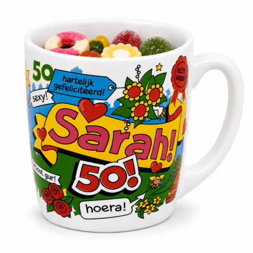 mok sarah gevuld met snoepmix